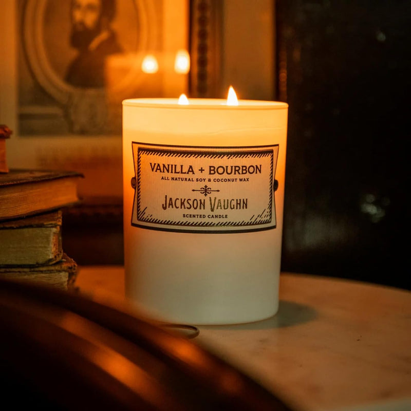 Jackson Vaughn Daily Rituals Candle | Aromatherapy Long Lasting Candles Opaque Frosted Glass Jar Luxury Home Fragrance Decor Gifts Hand Poured Soy Wax Blend 30 Hour Burn 13.5oz (Vanilla + Bourbon)