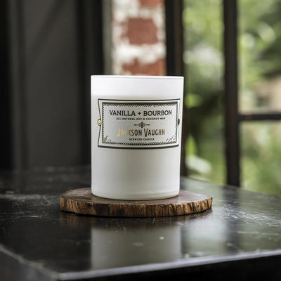 Jackson Vaughn Daily Rituals Candle | Aromatherapy Long Lasting Candles Opaque Frosted Glass Jar Luxury Home Fragrance Decor Gifts Hand Poured Soy Wax Blend 30 Hour Burn 13.5oz (Vanilla + Bourbon)