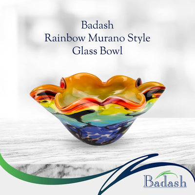 Badash Allura Bowl - Murano-Style Rainbow Art Glass - Murano-Style Art Glass Bowl Centerpiece - 8” Mouth-Blown Glass Bowl - Decor Bowl Centerpiece Home Decor Accent