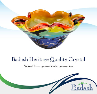 Badash Allura Bowl - Murano-Style Rainbow Art Glass - Murano-Style Art Glass Bowl Centerpiece - 8” Mouth-Blown Glass Bowl - Decor Bowl Centerpiece Home Decor Accent