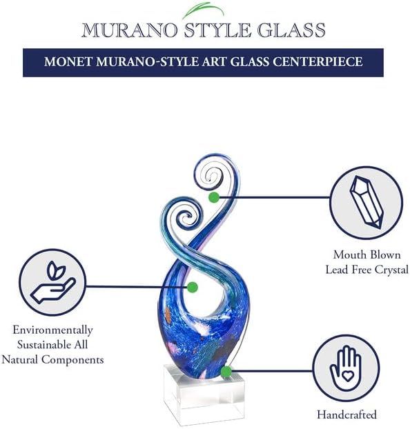 Badash Monet Murano-Style Art Glass Centerpiece - 10" Tall Mouth-Blown Glass Sculpture on Crystal Base - Contemporary Home Decor Accent Piece