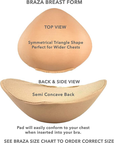 Braza Breast Form - Foam Mastectomy Prosthesis Bra Insert Pads - Breast Form Ideal for Post-Surgery Casual Wear, Beige Size 4