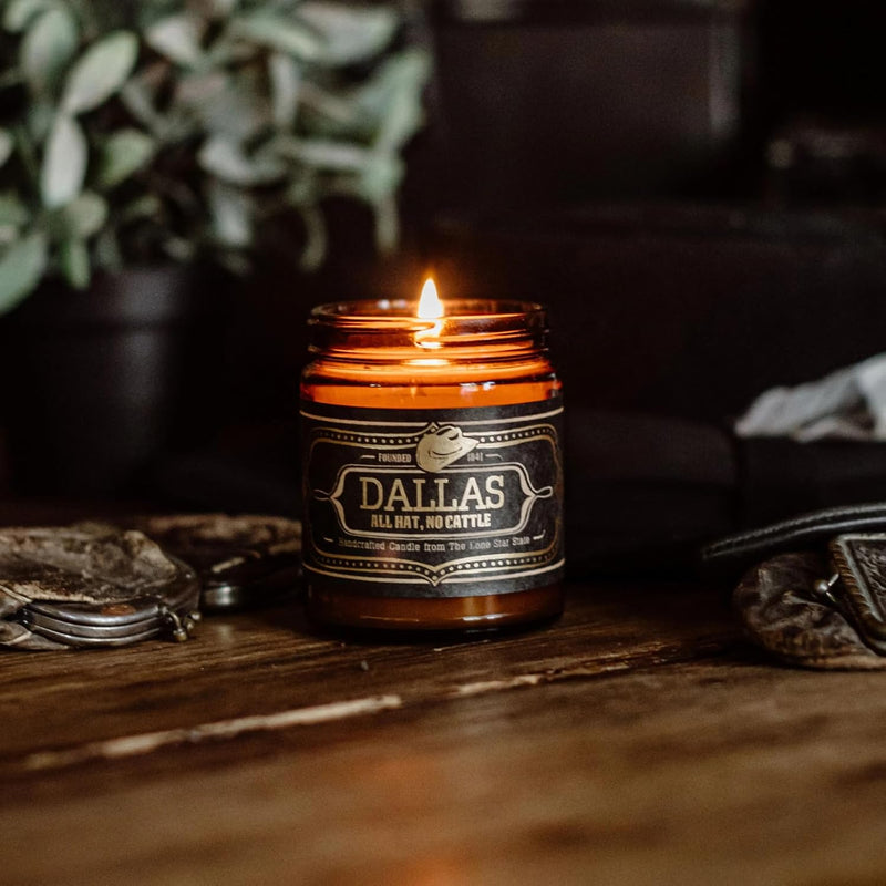 Jackson Vaughn Scented Texas Candle | Aromatherapy Long Lasting Candles Luxury Home Fragrance Decor Gifts Hand Poured Soy Wax Blend Notes of Fig, Leather, Oaked Bourbon 60 Hour Burn 16oz (Dallas)