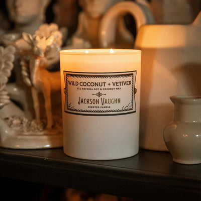 Jackson Vaughn Daily Rituals Candle | Aromatherapy Long Lasting Candles Opaque Frosted Glass Jar Luxury Home Fragrance Decor Gift Hand Poured Soy Wax Blend 30 Hour Burn 13.5oz (Wild Coconut + Vetiver)