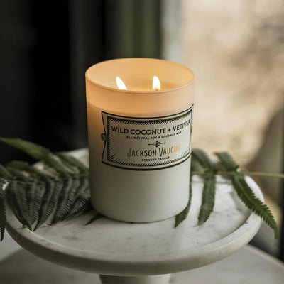 Jackson Vaughn Daily Rituals Candle | Aromatherapy Long Lasting Candles Opaque Frosted Glass Jar Luxury Home Fragrance Decor Gift Hand Poured Soy Wax Blend 30 Hour Burn 13.5oz (Wild Coconut + Vetiver)