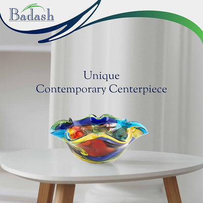 Badash Stormy Rainbow Art Glass - Murano-Style Art Glass Bowl Centerpiece - 8" Mouth-Blown Glass Bowl - Decor Bowl Centerpiece Home Decor Accent