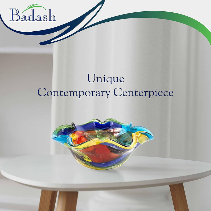 Badash Stormy Rainbow Art Glass - Murano-Style Art Glass Bowl Centerpiece - 8" Mouth-Blown Glass Bowl - Decor Bowl Centerpiece Home Decor Accent