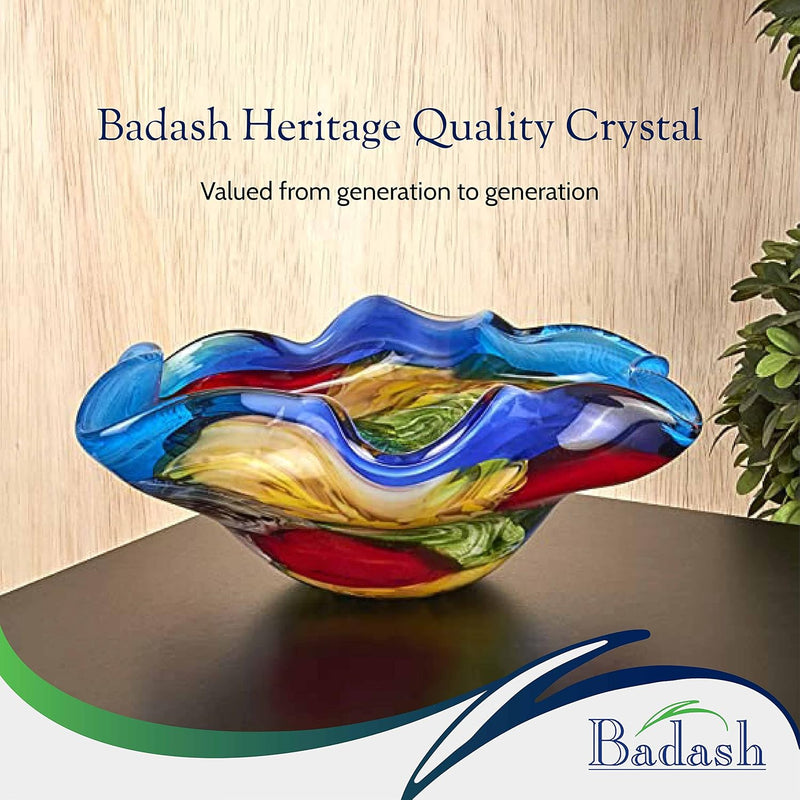 Badash Stormy Rainbow Art Glass - Murano-Style Art Glass Bowl Centerpiece - 8" Mouth-Blown Glass Bowl - Decor Bowl Centerpiece Home Decor Accent