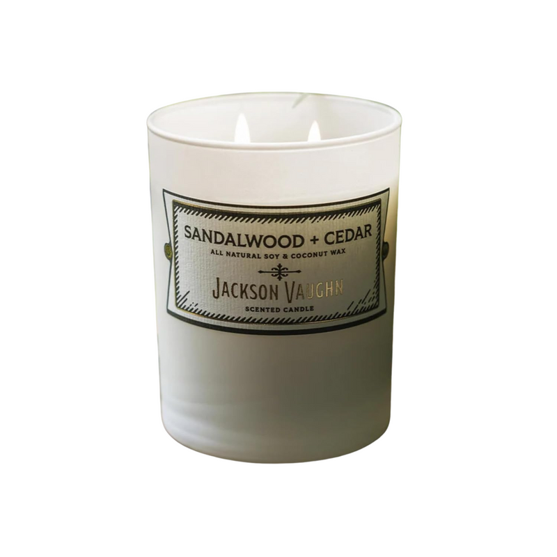Jackson Vaughn Daily Rituals Candle | Aromatherapy Long Lasting Candles Opaque Frosted Glass Jar Luxury Home Fragrance Decor Gifts Hand Poured Soy Wax Blend 30 Hour Burn 13.5oz (Sandalwood + Cedar)