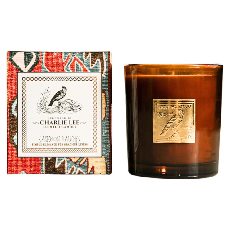 Jackson Vaughn Jeremiah Jo Candle | Aromatherapy Long Lasting Luxury Home Fragrance Decor Gifts Hand Poured Soy Wax Blend Notes of Pinion Pine, Bourbon Vanilla,Spices 55 Hour Burn 14.5oz (Charlie Lee)