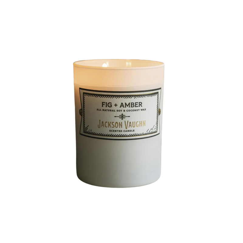 Jackson Vaughn Daily Rituals Candle | Aromatherapy Long Lasting Candles Opaque Frosted Glass Jar Luxury Home Fragrance Decor Gift Hand Poured Soy Wax Blend 30 Hour Burn 13.5oz (Fig + Amber)