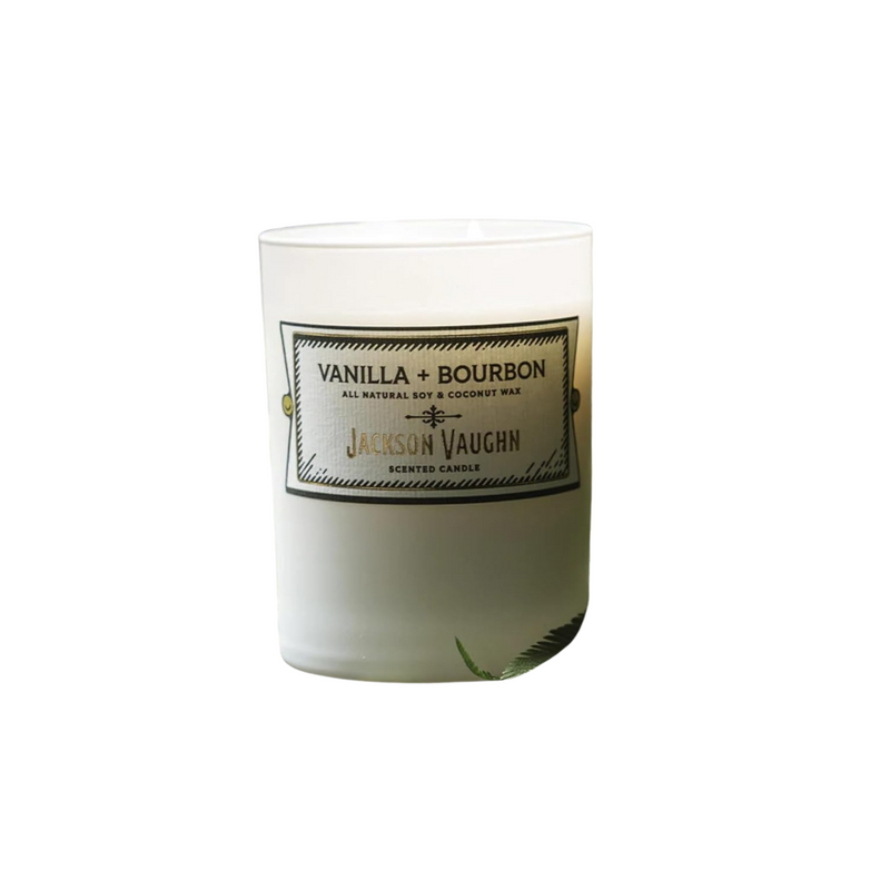 Jackson Vaughn Daily Rituals Candle | Aromatherapy Long Lasting Candles Opaque Frosted Glass Jar Luxury Home Fragrance Decor Gifts Hand Poured Soy Wax Blend 30 Hour Burn 13.5oz (Vanilla + Bourbon)