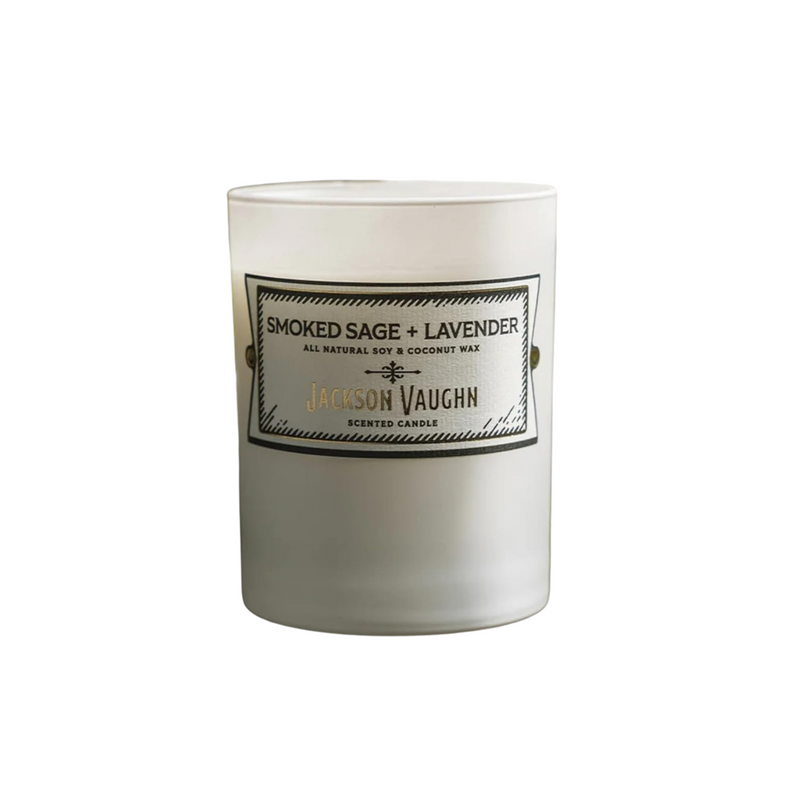 Jackson Vaughn Daily Rituals Candle | Aromatherapy Long Lasting Candles Opaque Frosted Glass Jar Luxury Home Fragrance Decor Gift Hand Poured Soy Wax Blend 30 Hour Burn 13.5oz (Smoked Sage + Lavender)