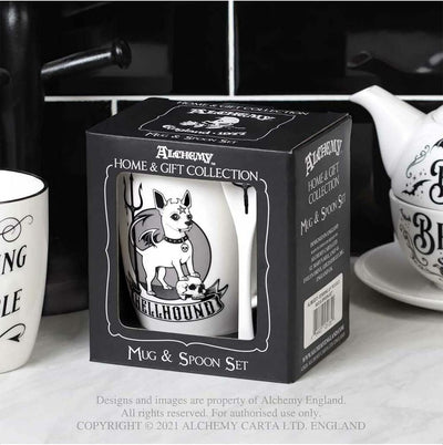 Alchemy Gothic Hellhound Mug and Spoon Set, white, 13oz (ALMUG24)
