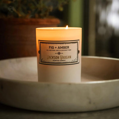 Jackson Vaughn Daily Rituals Candle | Aromatherapy Long Lasting Candles Opaque Frosted Glass Jar Luxury Home Fragrance Decor Gift Hand Poured Soy Wax Blend 30 Hour Burn 13.5oz (Fig + Amber)