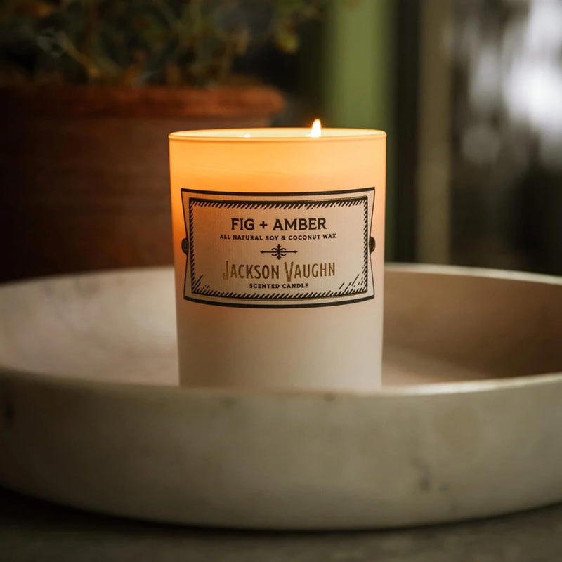 Jackson Vaughn Daily Rituals Candle | Aromatherapy Long Lasting Candles Opaque Frosted Glass Jar Luxury Home Fragrance Decor Gift Hand Poured Soy Wax Blend 30 Hour Burn 13.5oz (Fig + Amber)