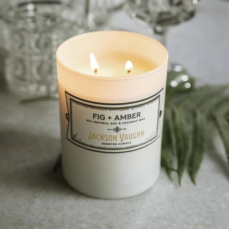 Jackson Vaughn Daily Rituals Candle | Aromatherapy Long Lasting Candles Opaque Frosted Glass Jar Luxury Home Fragrance Decor Gift Hand Poured Soy Wax Blend 30 Hour Burn 13.5oz (Fig + Amber)