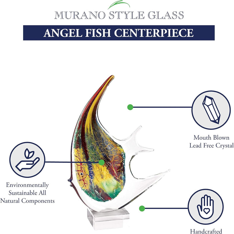 Badash - Murano Style Artistic Glass Giant Firestorm Angel Fish H16 inch