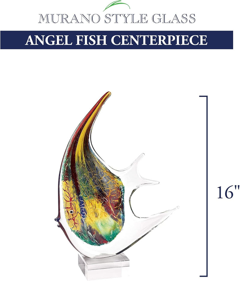Badash - Murano Style Artistic Glass Giant Firestorm Angel Fish H16 inch