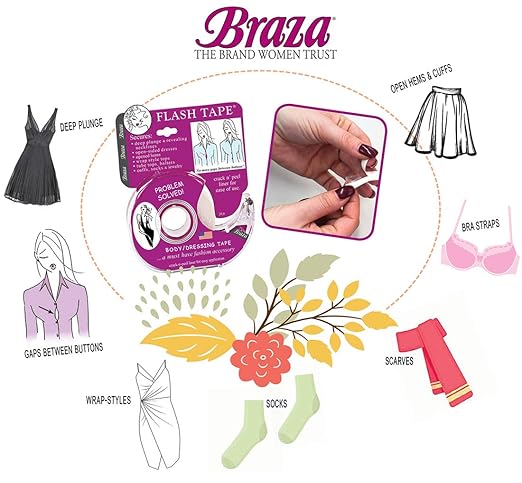 Braza Flash Tape - Double Sided Clear Adhesive Clothing, Fabric and Body Tape - 60 ft