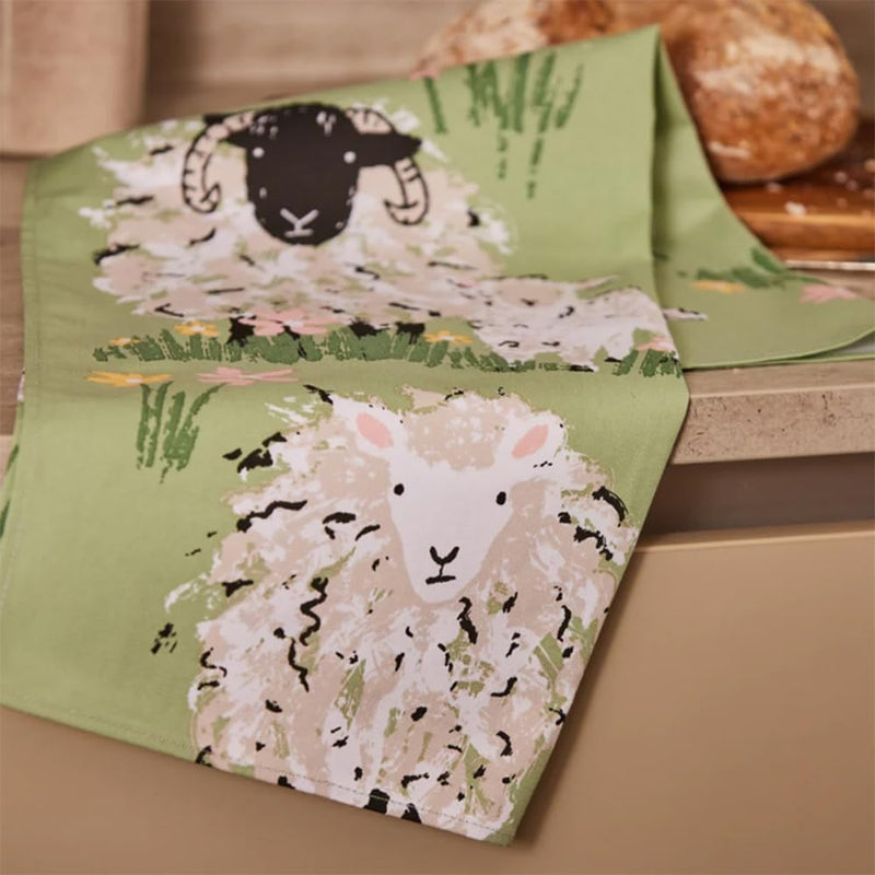 Ulster Weavers Tea Towel Cotton, Durable & Machine Washable, Eco-Friendly Design, Ideal Size, Animal Theme, Woolly Sheep, Green