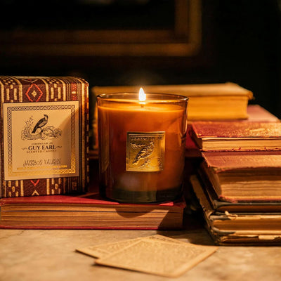 Jackson Vaughn Jeremiah Jo Candle | Aromatherapy Long Lasting Luxury Home Fragrance Decor Gifts Hand Poured Soy Wax Blend Notes of Mahogany Wood, Patchouli, Amber 55 Hour Burn 14.5oz (Guy Earl)