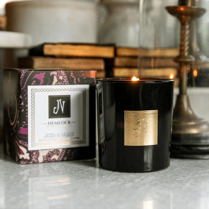 Jackson Vaughn Scented Candle | Aromatherapy Long Lasting Candles Luxury Home Fragrance Decor Gifts Hand Poured Soy Wax Notes of Leather, Tobacco, Mahogany Bark, Agarwood 55 Hour Burn 14.5oz (Hemlock)