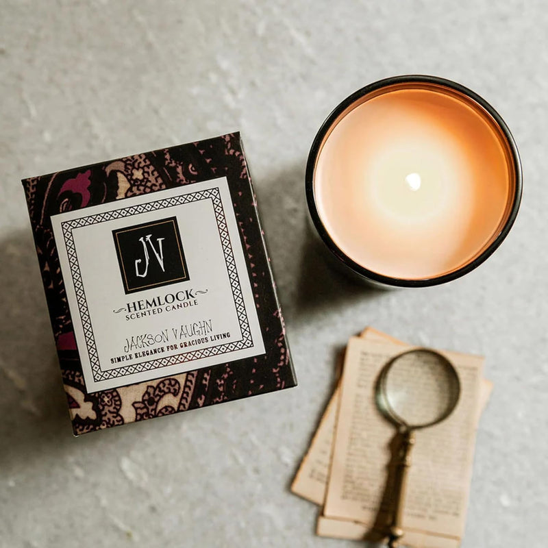 Jackson Vaughn Scented Candle | Aromatherapy Long Lasting Candles Luxury Home Fragrance Decor Gifts Hand Poured Soy Wax Notes of Leather, Tobacco, Mahogany Bark, Agarwood 55 Hour Burn 14.5oz (Hemlock)
