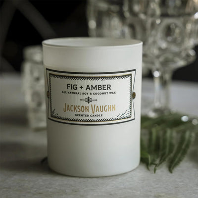 Jackson Vaughn Daily Rituals Candle | Aromatherapy Long Lasting Candles Opaque Frosted Glass Jar Luxury Home Fragrance Decor Gift Hand Poured Soy Wax Blend 30 Hour Burn 13.5oz (Fig + Amber)