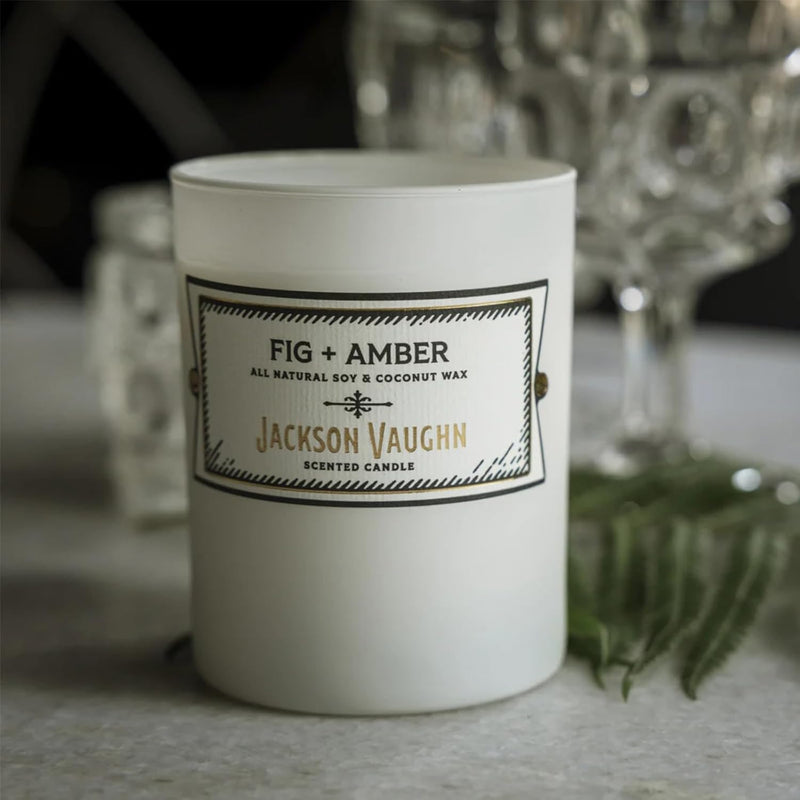 Jackson Vaughn Daily Rituals Candle | Aromatherapy Long Lasting Candles Opaque Frosted Glass Jar Luxury Home Fragrance Decor Gift Hand Poured Soy Wax Blend 30 Hour Burn 13.5oz (Fig + Amber)