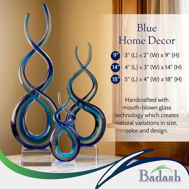 Badash Murano Style Deep Blue Sea Art Glass Centerpiece H20