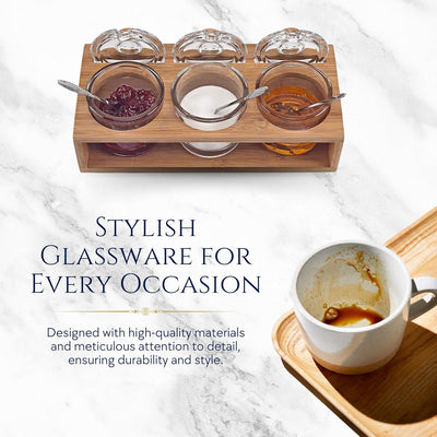 Badash Crystal Glass Jar Set - 10-Piece Glass Jars with Lids, Spoons, and Wood Stand for Jam, Honey, Spice, or Condiments - Ideal for Salad Dressing & Sauce