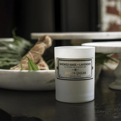 Jackson Vaughn Daily Rituals Candle | Aromatherapy Long Lasting Candles Opaque Frosted Glass Jar Luxury Home Fragrance Decor Gift Hand Poured Soy Wax Blend 30 Hour Burn 13.5oz (Smoked Sage + Lavender)