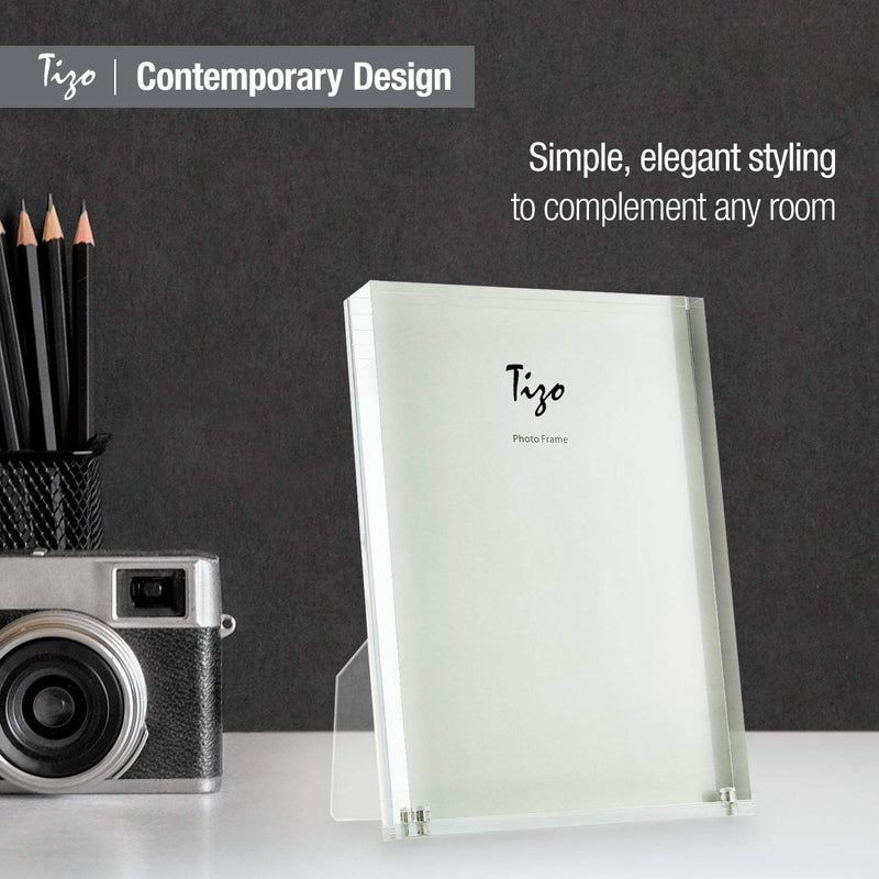 TIZO Design Vertical 5x5 Lucite Picture Frame, Durable 1 Inch Thick Clear Lucite & Magnetic Closures, Elegant & Practical Boutique Quality Photo Frame (Multiple Colors Available)