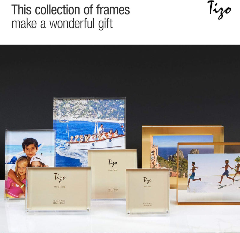 TIZO Design Vertical 5x5 Lucite Picture Frame, Durable 1 Inch Thick Clear Lucite & Magnetic Closures, Elegant & Practical Boutique Quality Photo Frame (Multiple Colors Available)