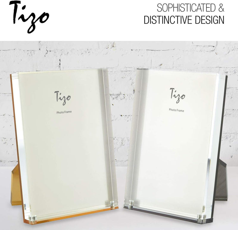 TIZO Design Vertical 5x5 Lucite Picture Frame, Durable 1 Inch Thick Clear Lucite & Magnetic Closures, Elegant & Practical Boutique Quality Photo Frame (Multiple Colors Available)