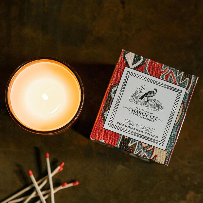 Jackson Vaughn Jeremiah Jo Candle | Aromatherapy Long Lasting Luxury Home Fragrance Decor Gifts Hand Poured Soy Wax Blend Notes of Pinion Pine, Bourbon Vanilla,Spices 55 Hour Burn 14.5oz (Charlie Lee)