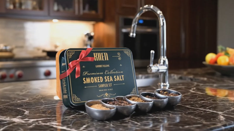 Smoke & Flame Sea Salt Gift Set of 6 – Gourmet Chefs Smoked Finishing Seasoning Variety Pack - Tin Gift Box | Sampler Cooking, Grilling & Baking | Assorted Natural Blends Foodies & Special Occasions