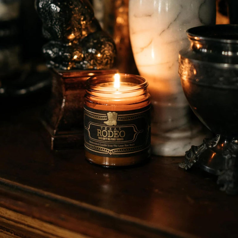 Jackson Vaughn Scented Texas Candle | Aromatherapy Long Lasting Candles Luxury Home Fragrance Decor Gifts Hand Poured Soy Wax Blend Notes of Leather, Patchouli, Spice 40 Hour Burn 9oz (Texas Rodeo)