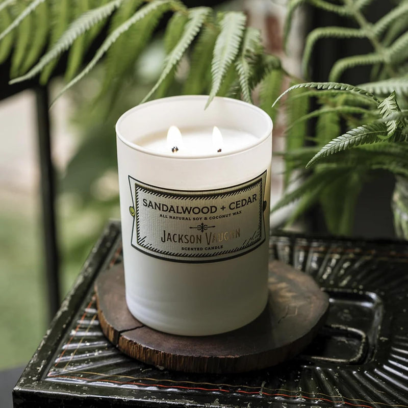Jackson Vaughn Daily Rituals Candle | Aromatherapy Long Lasting Candles Opaque Frosted Glass Jar Luxury Home Fragrance Decor Gifts Hand Poured Soy Wax Blend 30 Hour Burn 13.5oz (Sandalwood + Cedar)