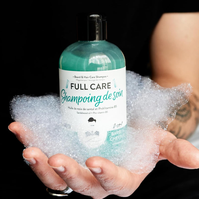 2-in-1 Beard & Hair Care Shampoo | Vegan, Sulfate-Free Replenishing, Nourishing, Sandalwood Fragrance | Natural, Calms Itching, Paraben & Silicone-Free Made In France 250mL