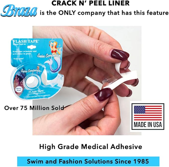 Swim Flash Tape with Exclusive Crack N Peel Liner - Double Sided Clear Adhesive Clothing, Fabric and Body Tape