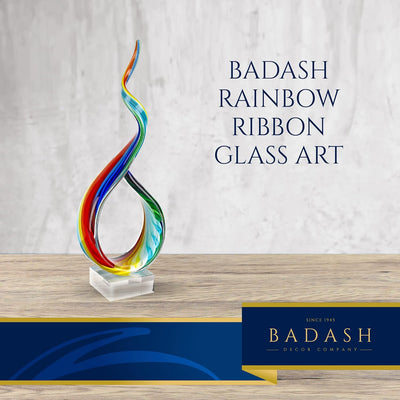 Badash Rainbow Murano-Style Sculpture - Home Decor Statue Glass Art - 18" Tall Mouth-Blown on Crystal Base