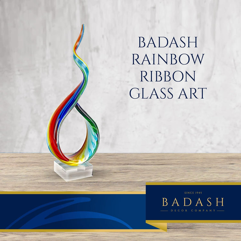 Badash Rainbow Murano-Style Sculpture - Home Decor Statue Glass Art - 18" Tall Mouth-Blown on Crystal Base