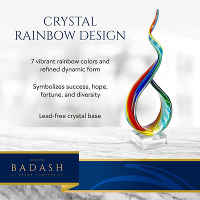Badash Rainbow Murano-Style Sculpture - Home Decor Statue Glass Art - 18" Tall Mouth-Blown on Crystal Base