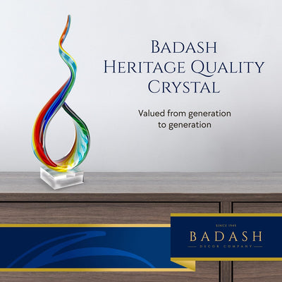 Badash Rainbow Murano-Style Sculpture - Home Decor Statue Glass Art - 18" Tall Mouth-Blown on Crystal Base