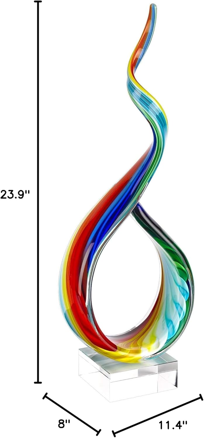 Badash Rainbow Murano-Style Sculpture - Home Decor Statue Glass Art - 18" Tall Mouth-Blown on Crystal Base