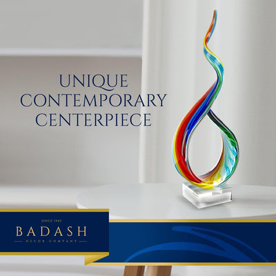 Badash Rainbow Murano-Style Sculpture - Home Decor Statue Glass Art - 18" Tall Mouth-Blown on Crystal Base