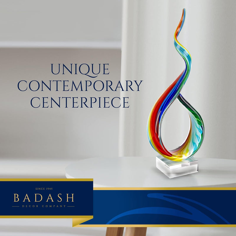 Badash Rainbow Murano-Style Sculpture - Home Decor Statue Glass Art - 18" Tall Mouth-Blown on Crystal Base