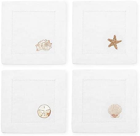 Sferra Beachcomber Embroidered Cocktail Napkins (6" x 6") - Set of 4